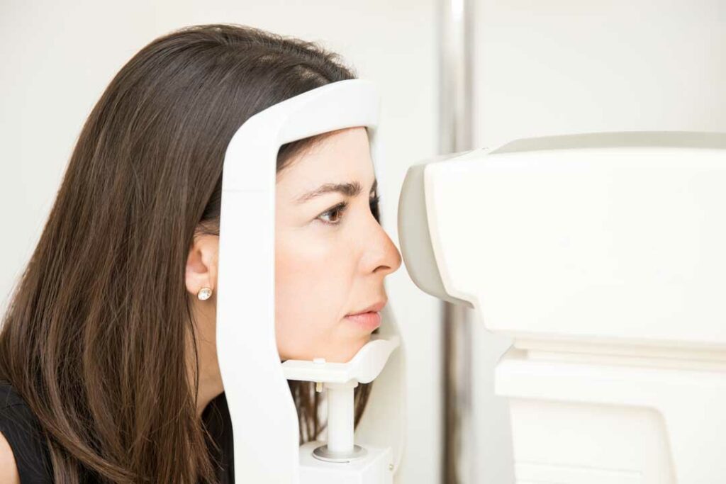 Woman at an eye exam in Manhattan