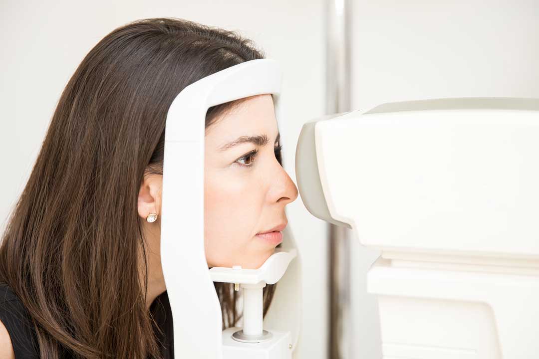 Woman at an eye exam in Manhattan
