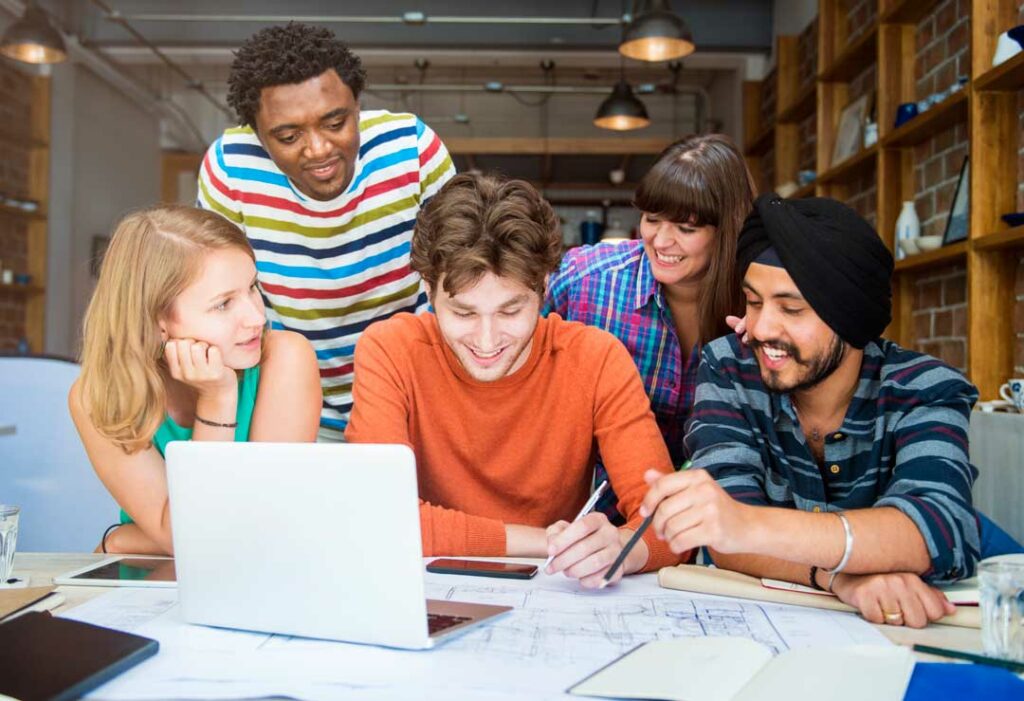 Student-centered classroom with collaborative group learning activity