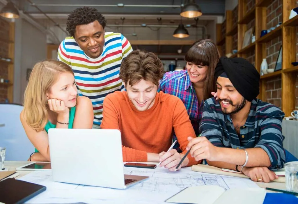 Student-centered classroom with collaborative group learning activity