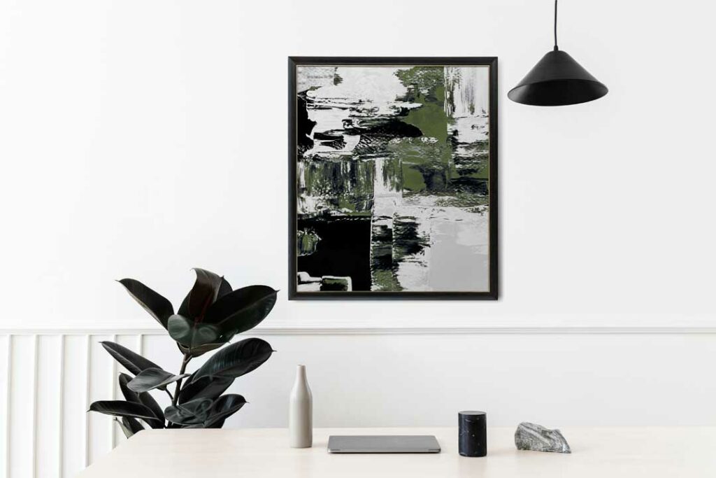 Minimalist small room with simple, well-placed modern artwork