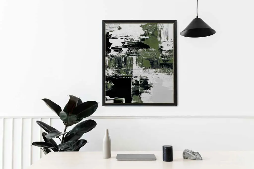 Minimalist small room with simple, well-placed modern artwork