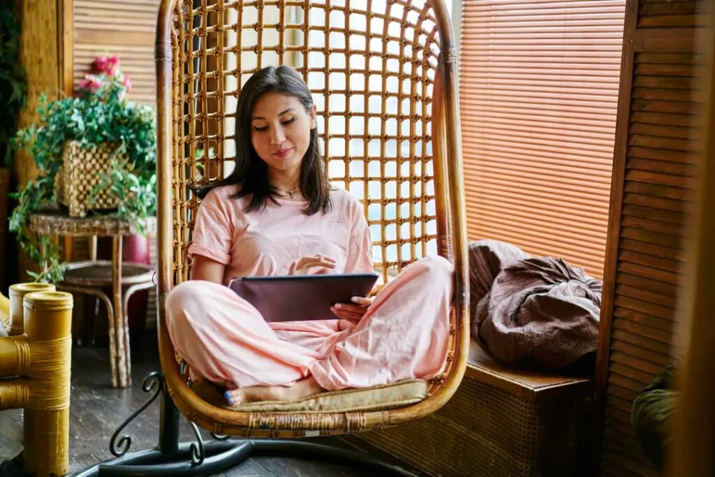 woman wearing comfortable loungewear while working