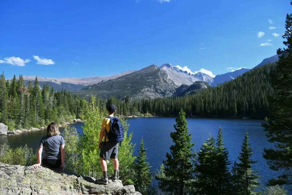 Family hiking with mountain views in Colorado