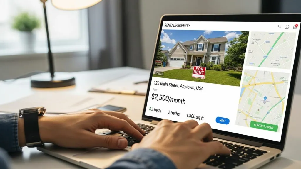 Landlord creating an online rental listing to attract new tenants